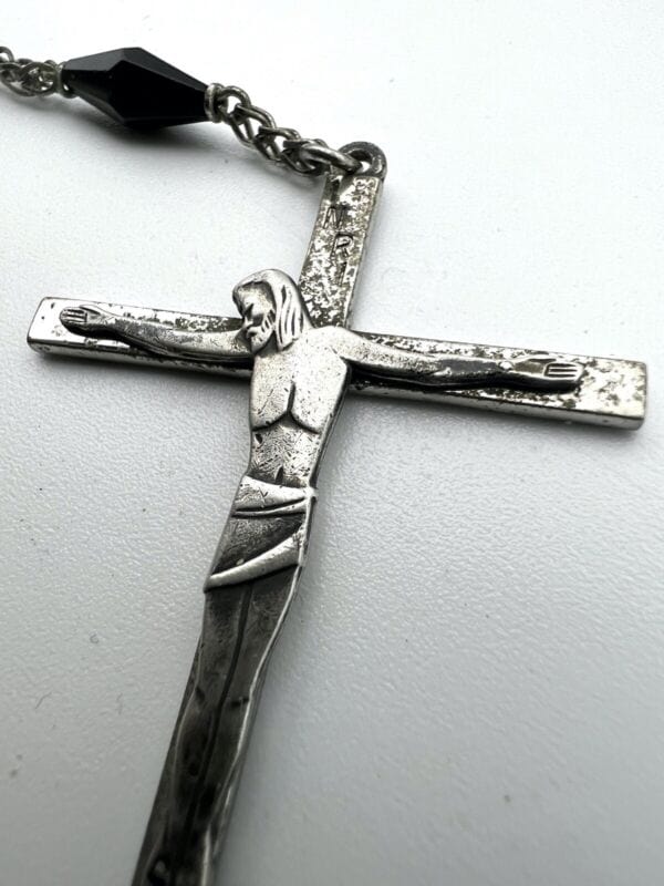 Collana Rosario in Argento 925 Catenina Vintage Vetro nero crocifisso religiosa Categoria Oggetti sacri - rosari