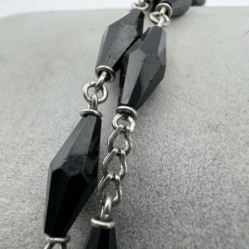 Collana Rosario in Argento 925 Catenina Vintage Vetro nero crocifisso religiosa Categoria Oggetti sacri - rosari