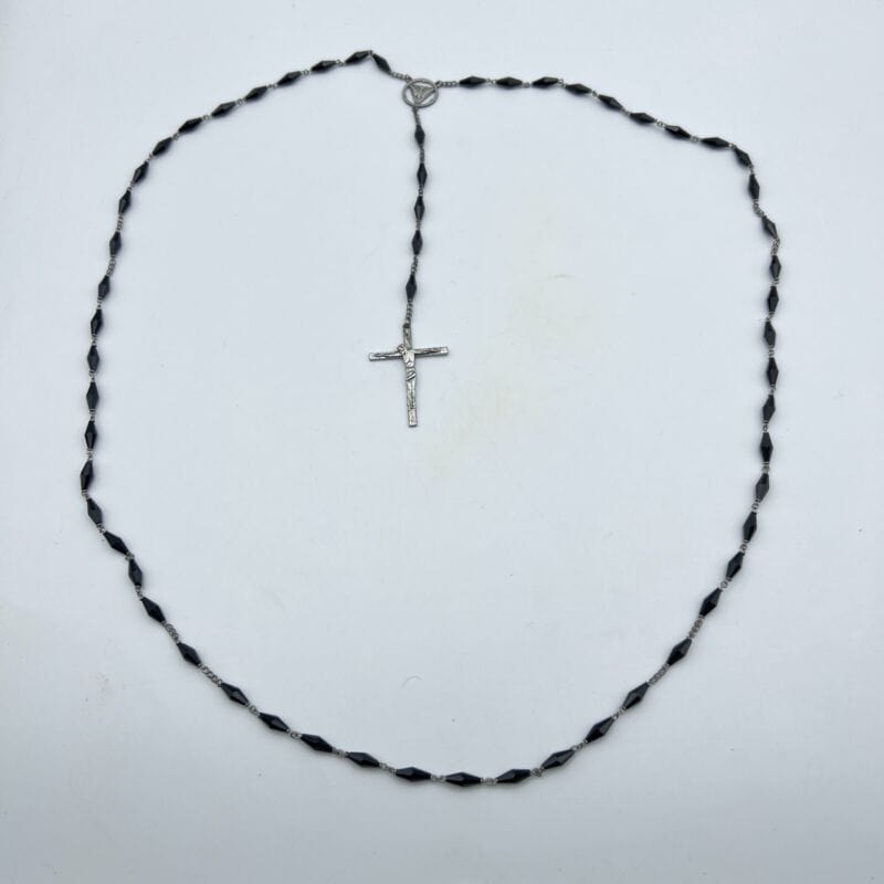 Collana Rosario in Argento 925 Catenina Vintage Vetro nero crocifisso religiosa Categoria Oggetti sacri - rosari