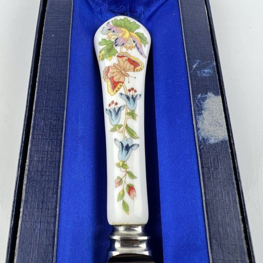 Coltello posata da dolce manico impugnatura in porcellana Aynsley Farfalle Categoria Sheffield & Argento