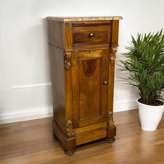 Comodino Antico in legno di noce piano marmo Epoca 800 vintage Italiano Mobile Categoria Comodini