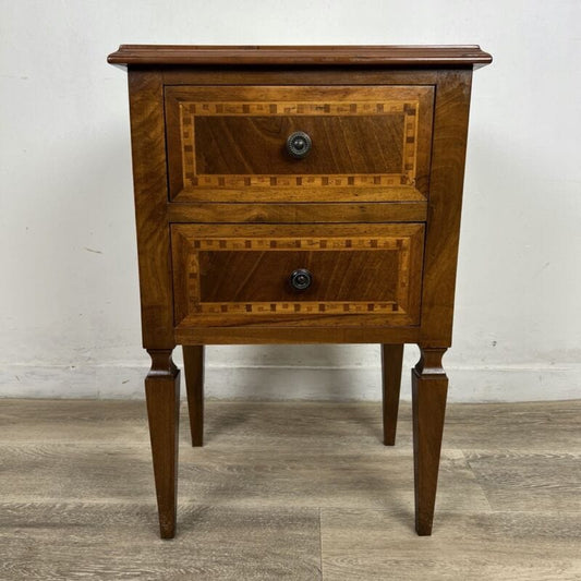 Comodino antico in legno mobiletto intarsiato tavolino stile Luigi XVI epoca 900 Categoria Comodini