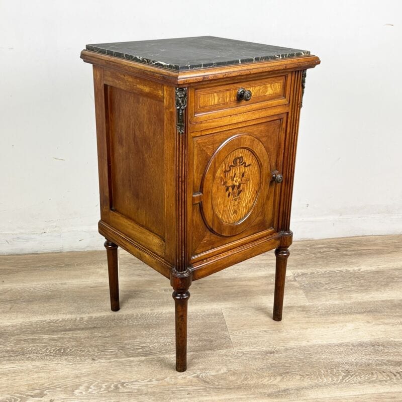 Comodino Antico in legno piano marmo Mobile Intarsiato Anni 20 Stile Liberty 900 Categoria Comodini