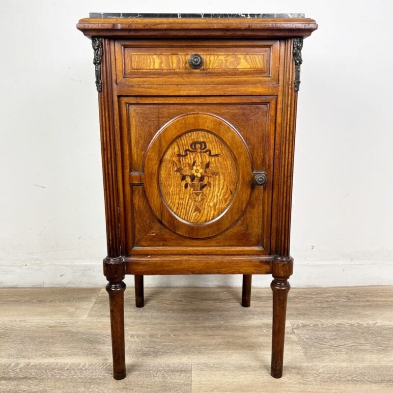 Comodino Antico in legno piano marmo Mobile Intarsiato Anni 20 Stile Liberty 900 Categoria Comodini