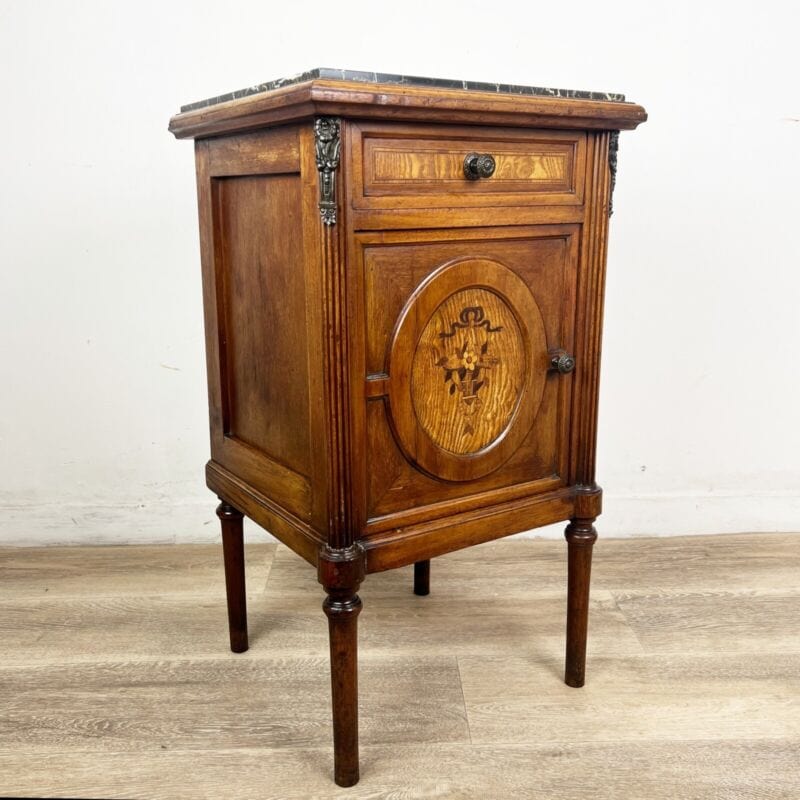 Comodino Antico in legno piano marmo Mobile Intarsiato Anni 20 Stile Liberty 900 Categoria Comodini
