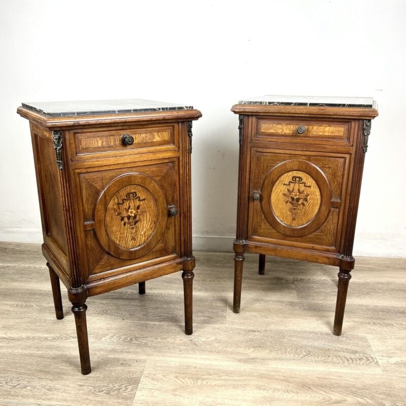 Comodino Antico in legno piano marmo Mobile Intarsiato Anni 20 Stile Liberty 900 Categoria Comodini