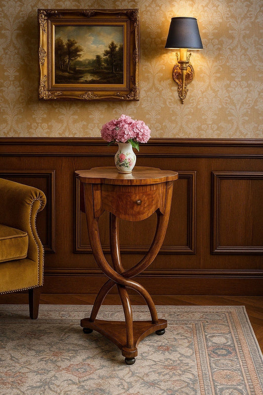 Comodino Antico Stile art deco mobile tavolino vintage in legno di Noce Chiaro Categoria Comodini