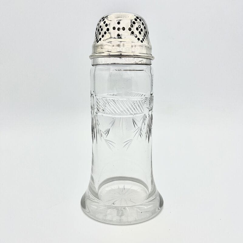 Contenitore spargi zucchero cacao in argento antico silver e vetro d'epoca 900 Categoria Sheffield & Argento