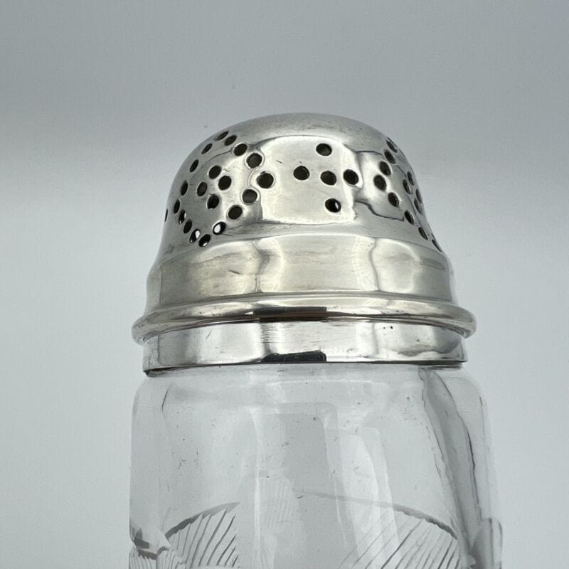 Contenitore spargi zucchero cacao in argento antico silver e vetro d'epoca 900 Categoria Sheffield & Argento