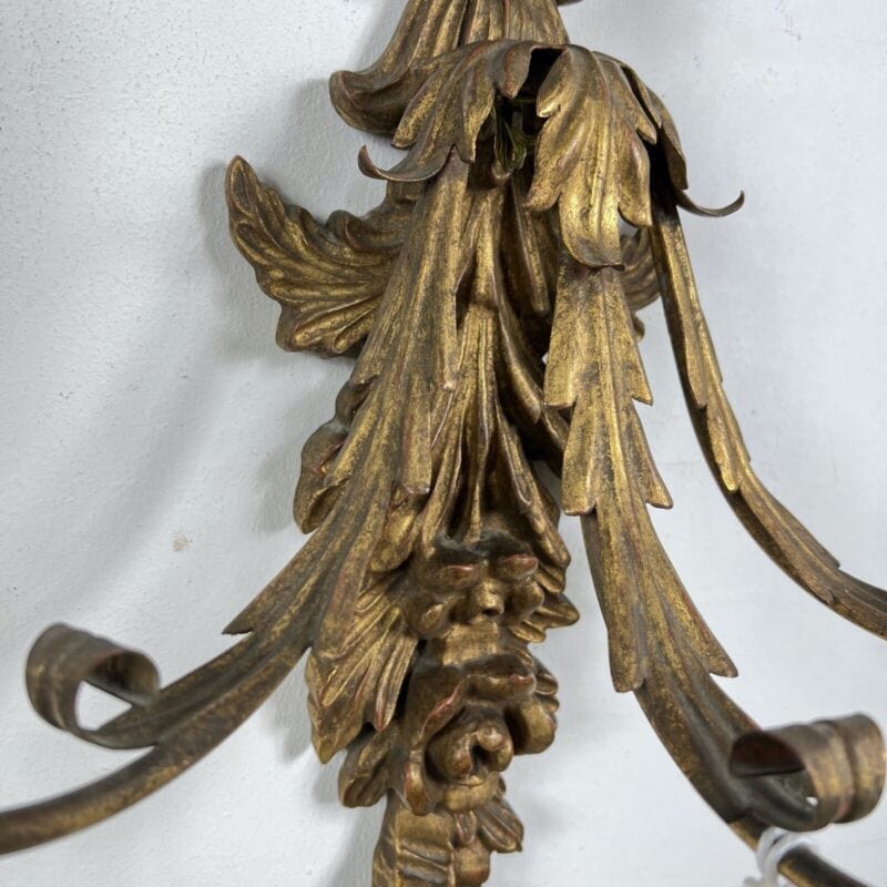 Coppia Applique antichi in legno dorato stile barocco Grande lampada da parete Categoria Lampade Appliques