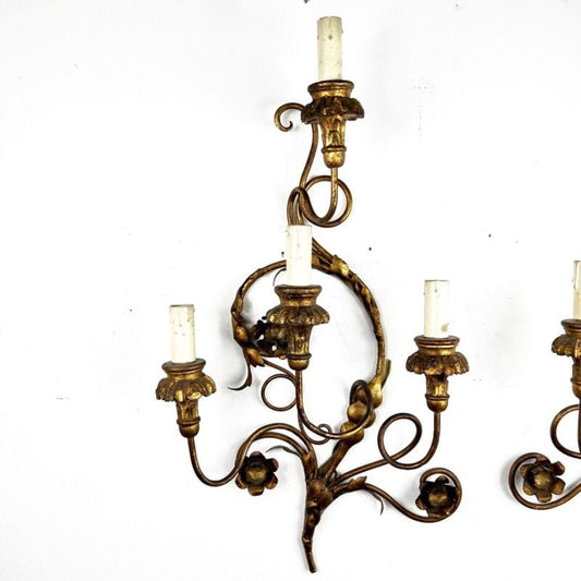 Coppia Applique dorato foglie da a 4 bracci luci Lampada da parete stile antico Categoria Lampade Appliques