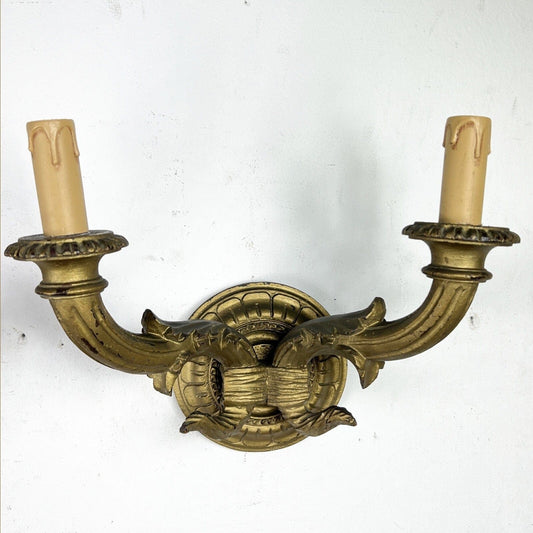 Coppia Applique vintage antichi in legno dorato stile barocco lampada da parete Categoria Lampade Appliques