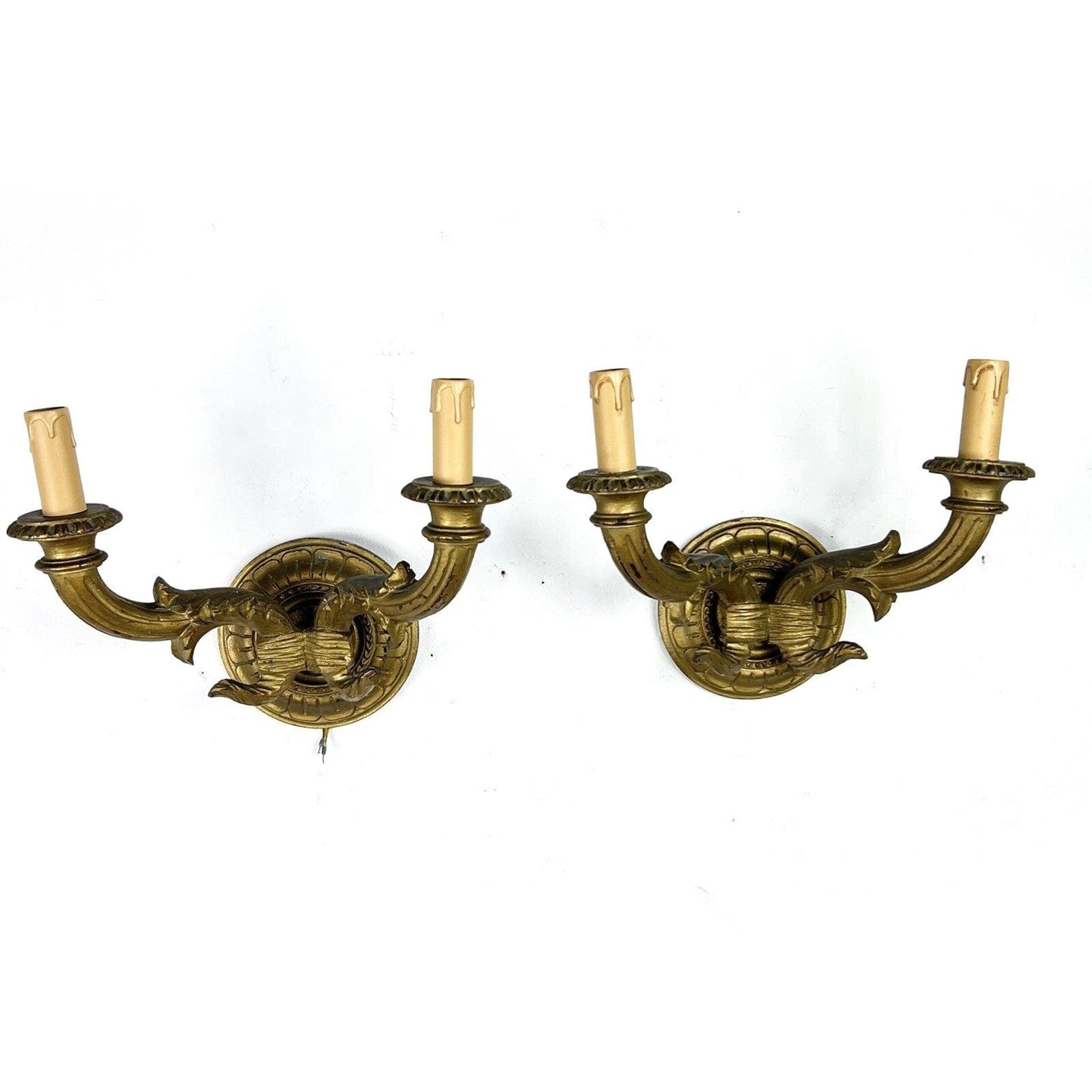 Coppia Applique vintage antichi in legno dorato stile barocco lampada da parete Categoria Lampade Appliques
