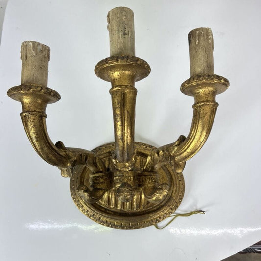 Coppia Applique vintage antichi in legno dorato stile barocco lampada da parete Categoria Lampade Appliques