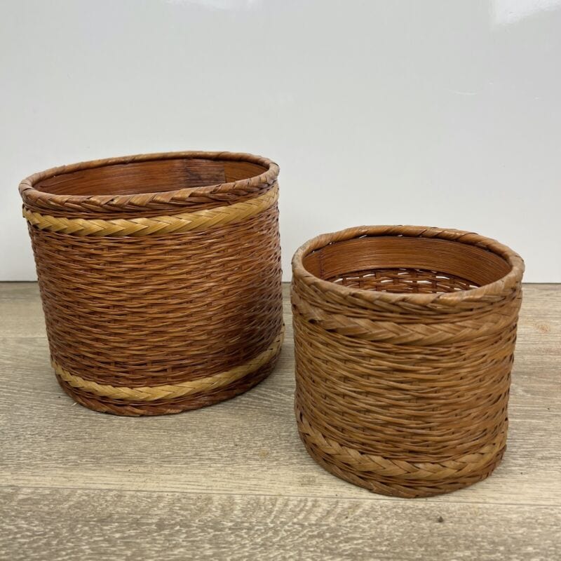 Coppia Cestini in Vimini Giunco intrecciato vintage cesta Contenitori rotondi Categoria Vintage