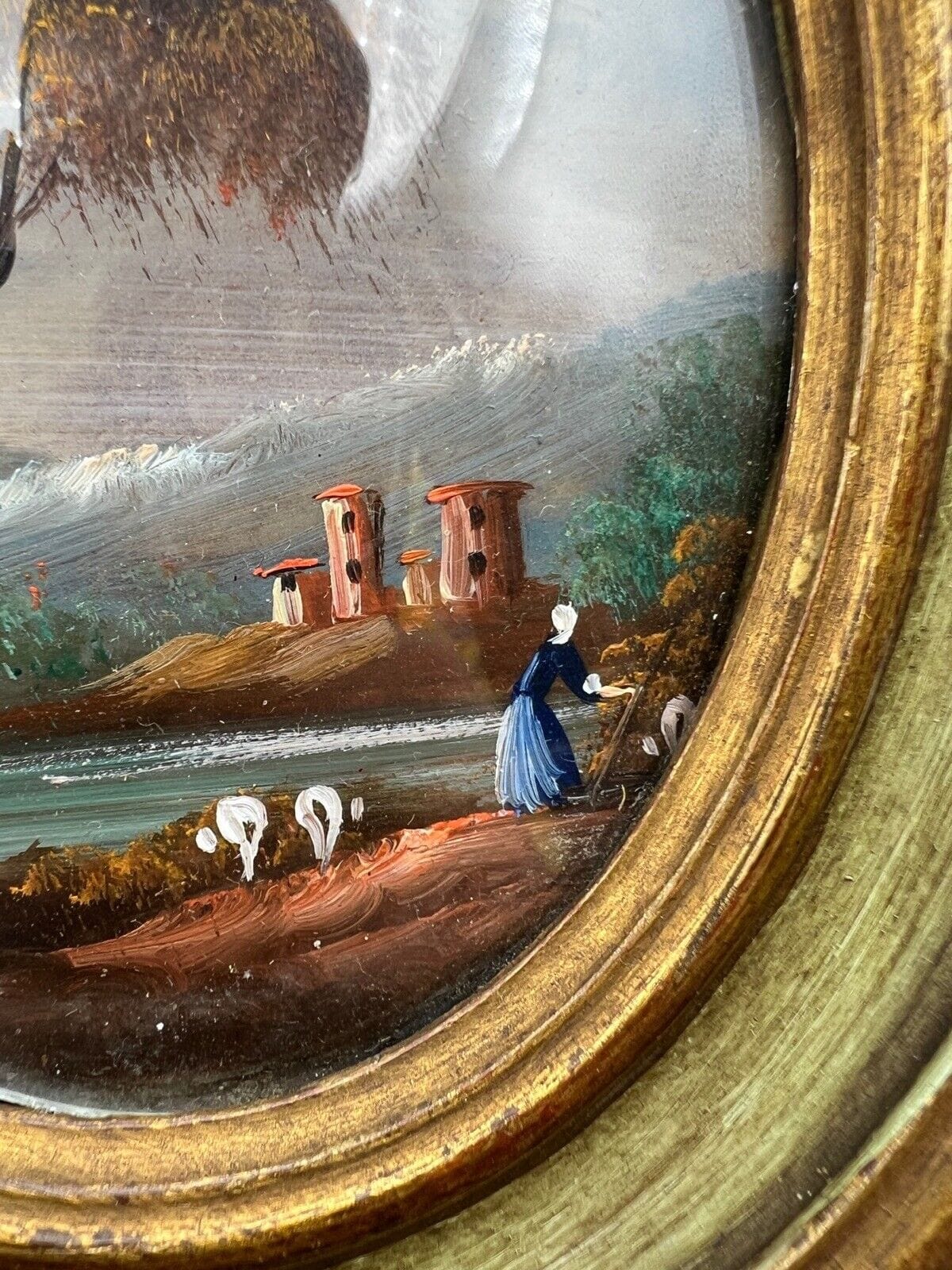 Coppia di Quadretti antichi miniature ovali paesaggio dipinti a olio Firmati Categoria Quadri