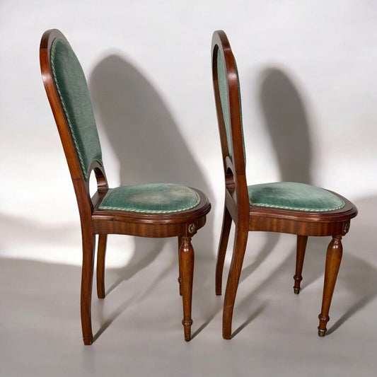 Coppia di Sedie antiche Francesi anni 20 30 in legno sedia imbottita Verde Categoria Sedie