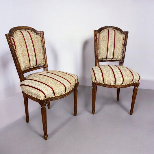 Coppia di Sedie Antiche stile Luigi XVI Poltroncine sedie in legno intagliato Categoria Sedie
