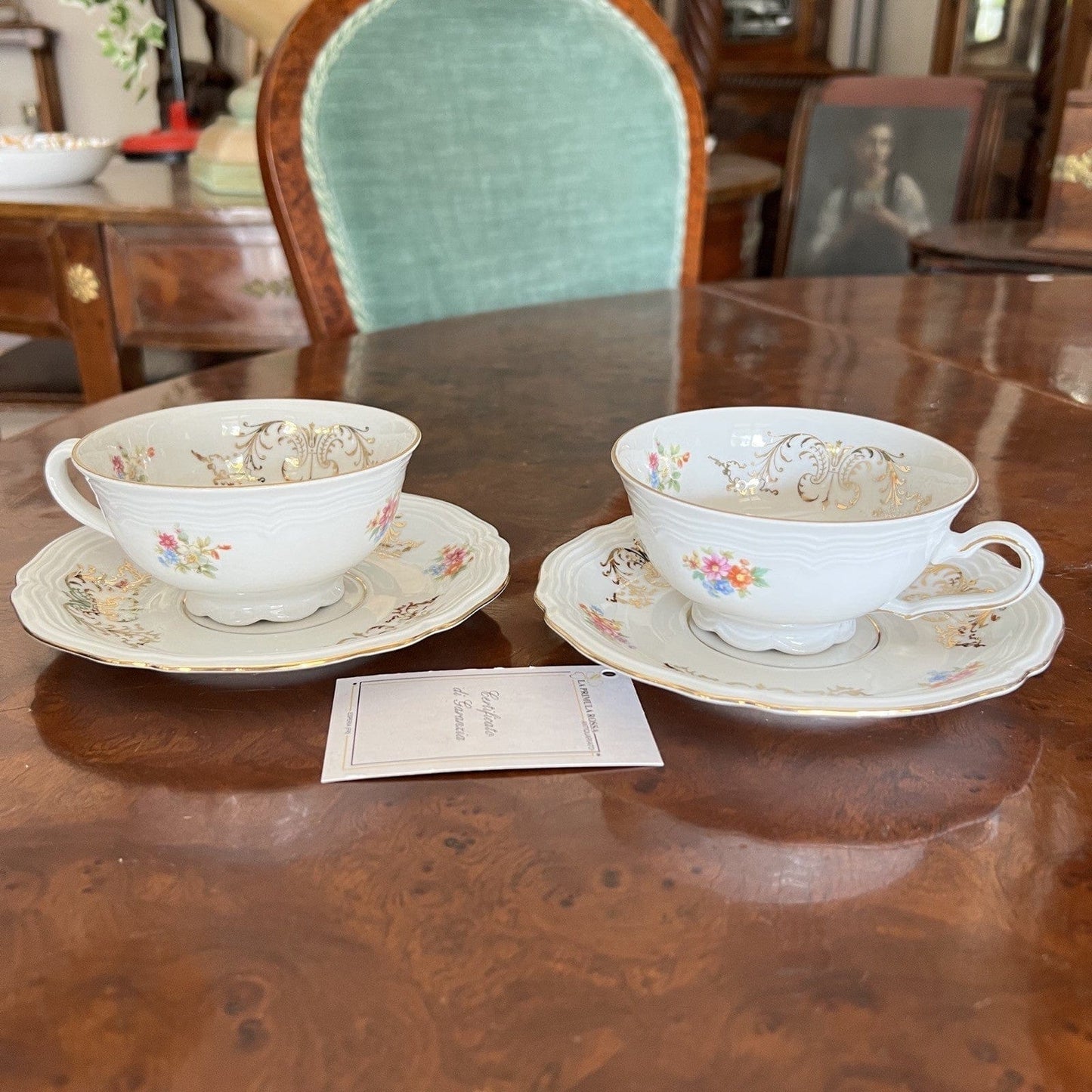 Coppia tazza da tè the antica con piattino in porcellana vintage Bavaria fiori Categoria Servizio tazze - Tazze