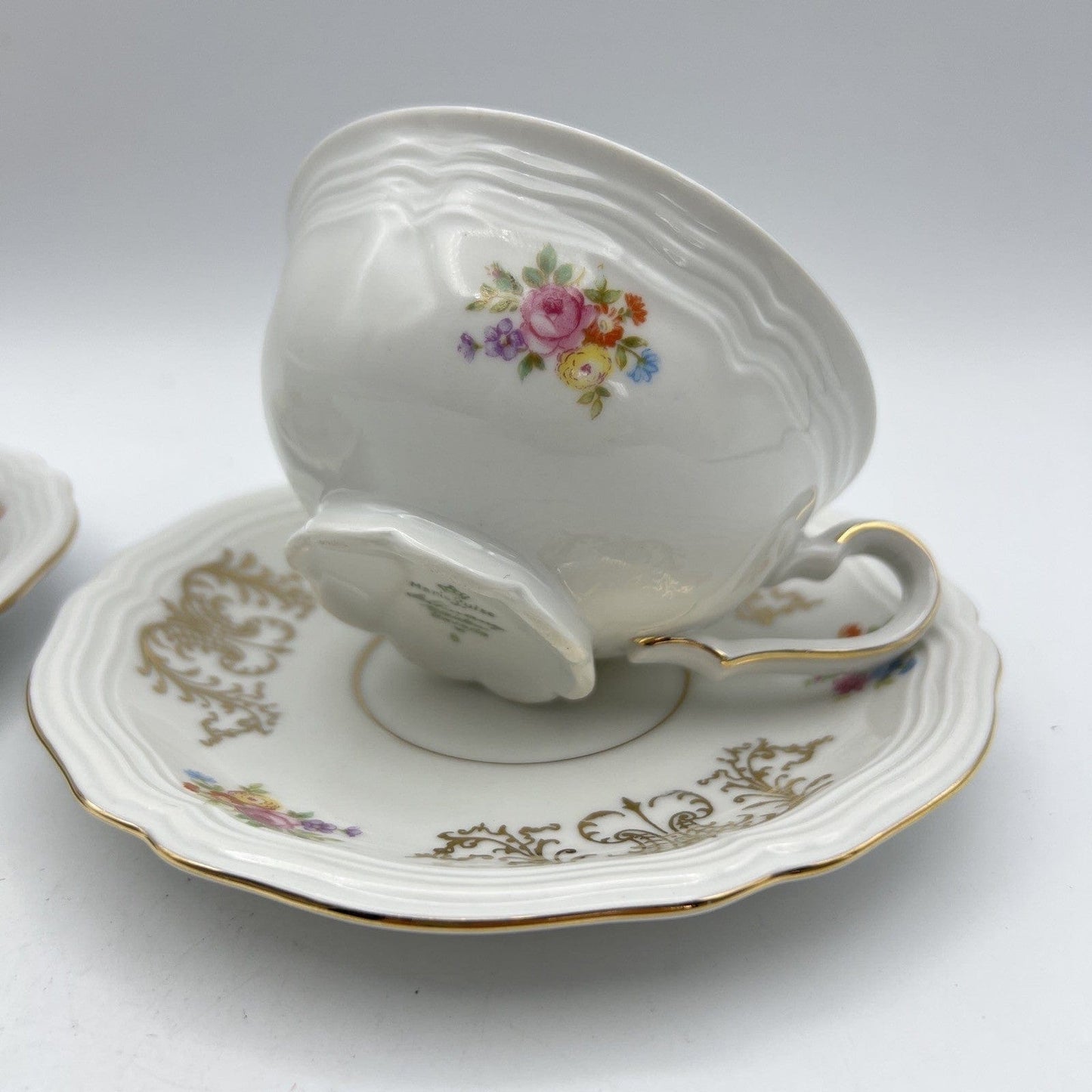 Coppia tazza da tè the antica con piattino in porcellana vintage Bavaria fiori Categoria Servizio tazze - Tazze