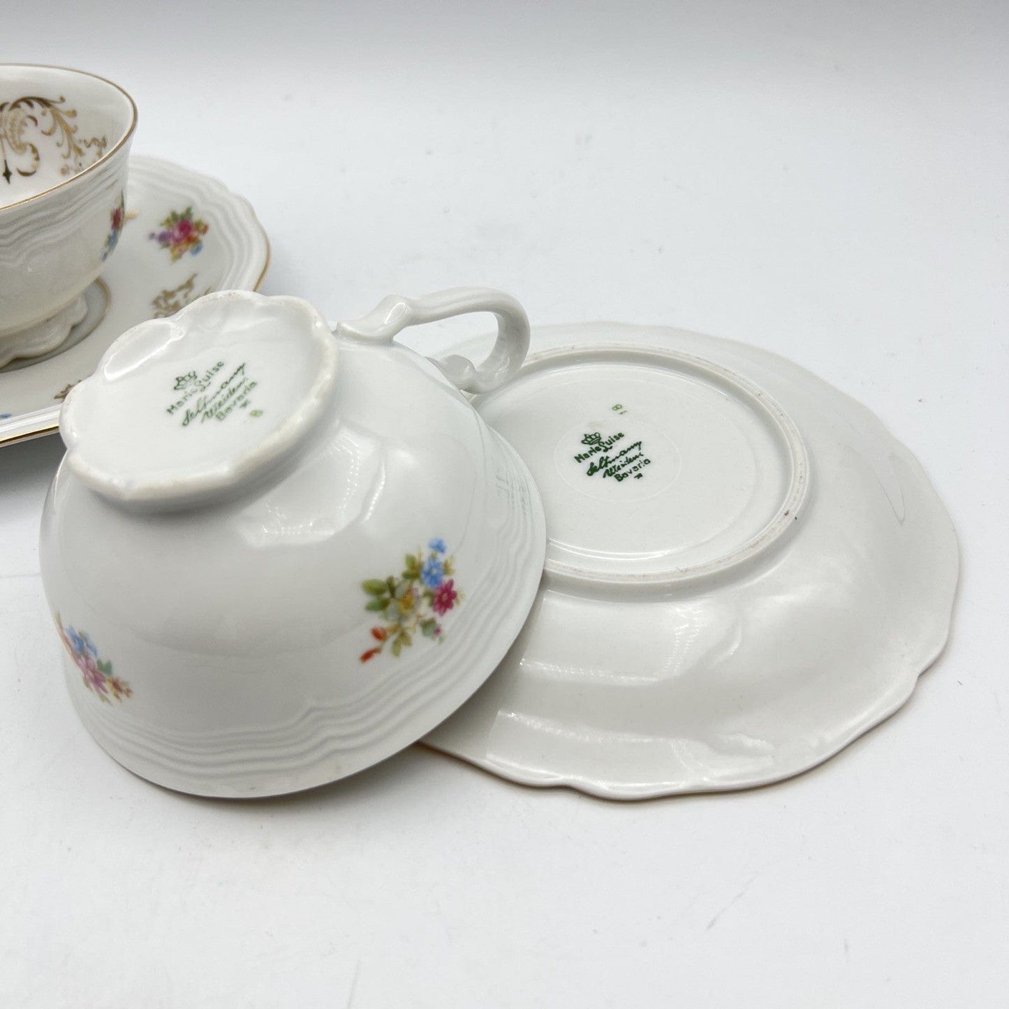 Coppia tazza da tè the antica con piattino in porcellana vintage Bavaria fiori Categoria Servizio tazze - Tazze
