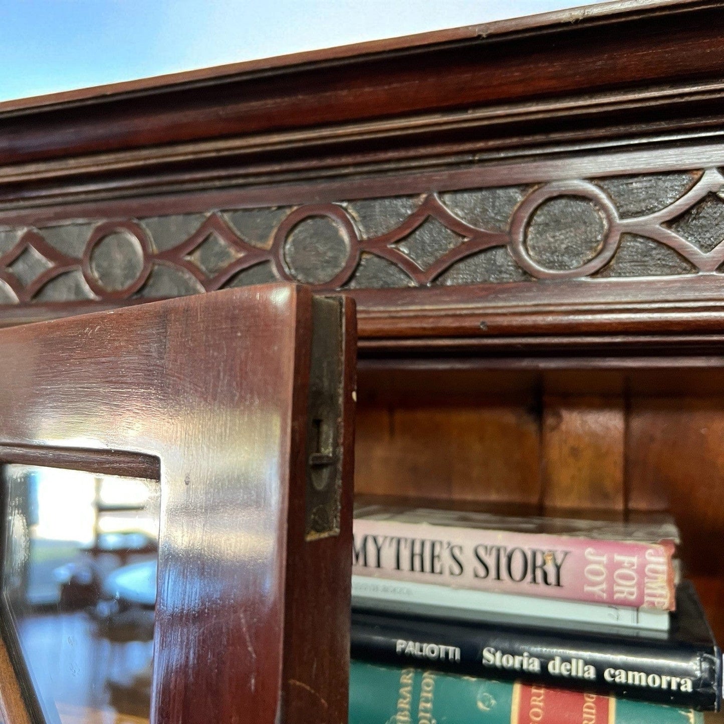 Credenza antica mobile libreria vetrina d'epoca in stile inglese 800 Trumeau Categoria Vetrine