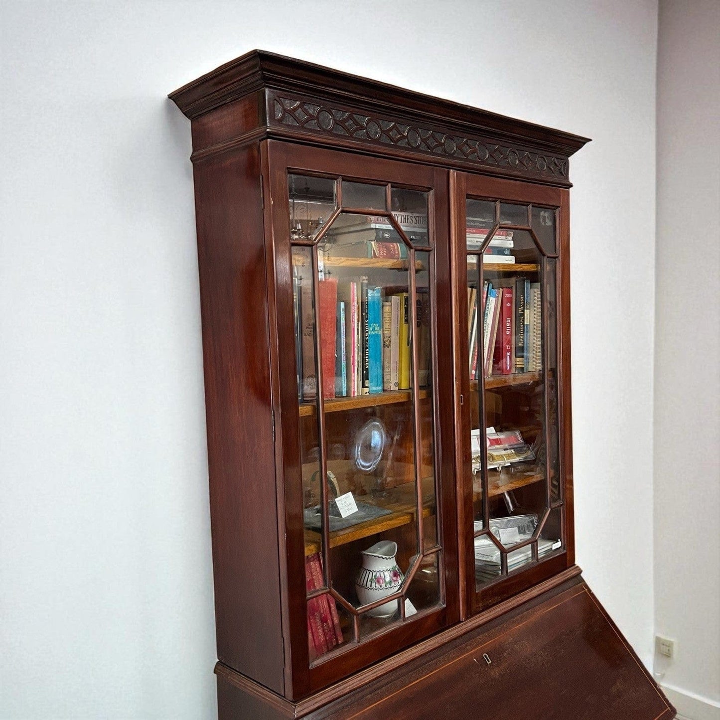 Credenza antica mobile libreria vetrina d'epoca in stile inglese 800 Trumeau Categoria Vetrine