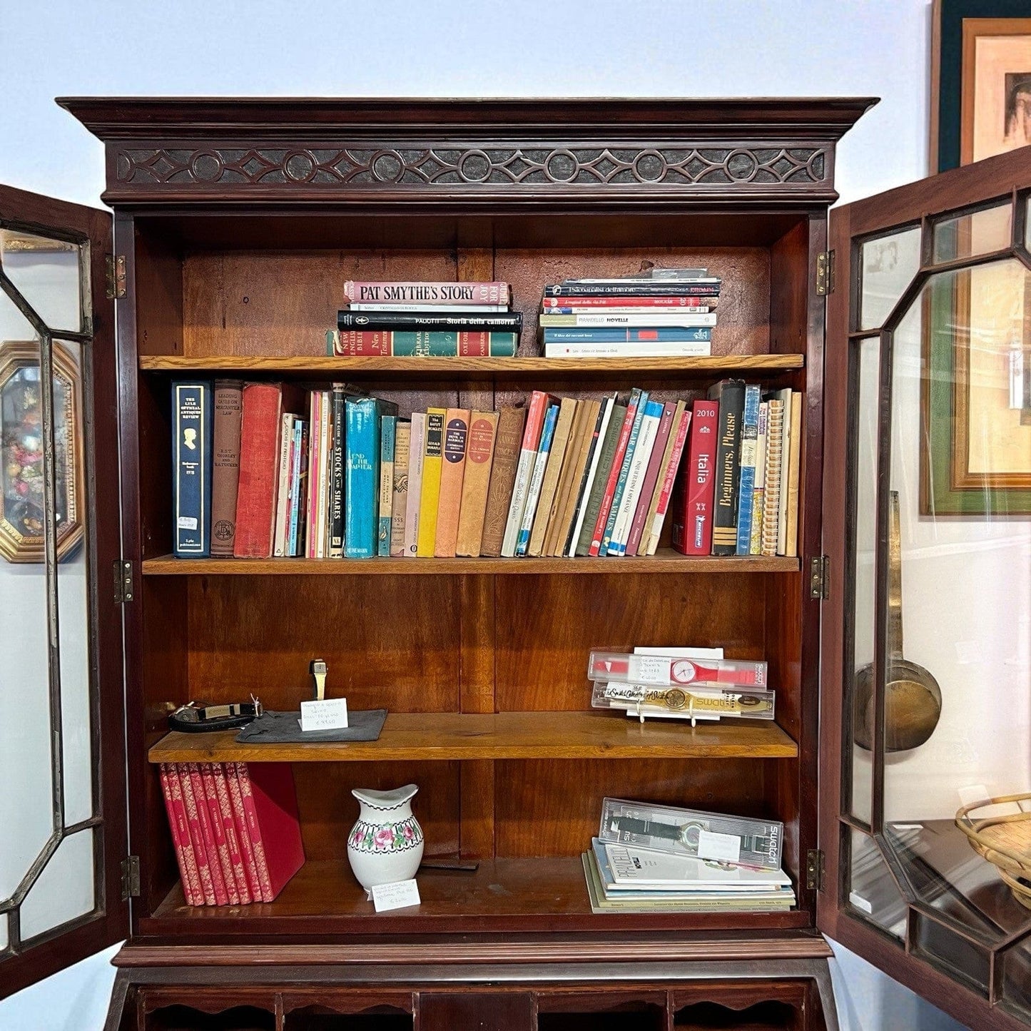 Credenza antica mobile libreria vetrina d'epoca in stile inglese 800 Trumeau Categoria Vetrine
