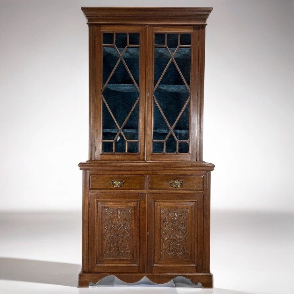 Credenza antica vetrina epoca 800 vittoriana mobile da salone in legno di Noce Categoria Servante - Servantini
