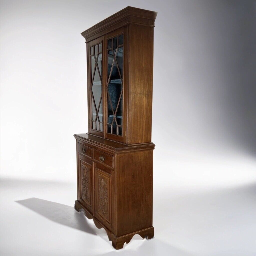 Credenza antica vetrina epoca 800 vittoriana mobile da salone in legno di Noce Categoria Servante - Servantini