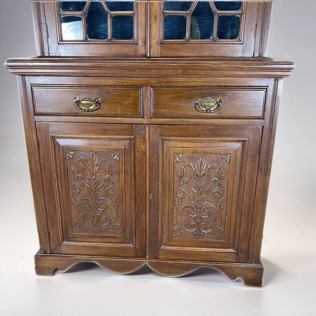 Credenza antica vetrina epoca 800 vittoriana mobile da salone in legno di Noce Categoria Servante - Servantini