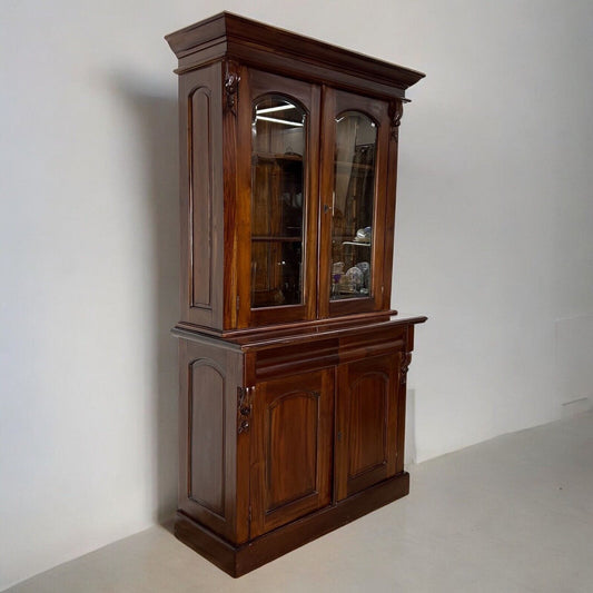 Credenza con Vetrina In stile antico 800 Mobile da salone in legno Libreria Categoria Vetrine