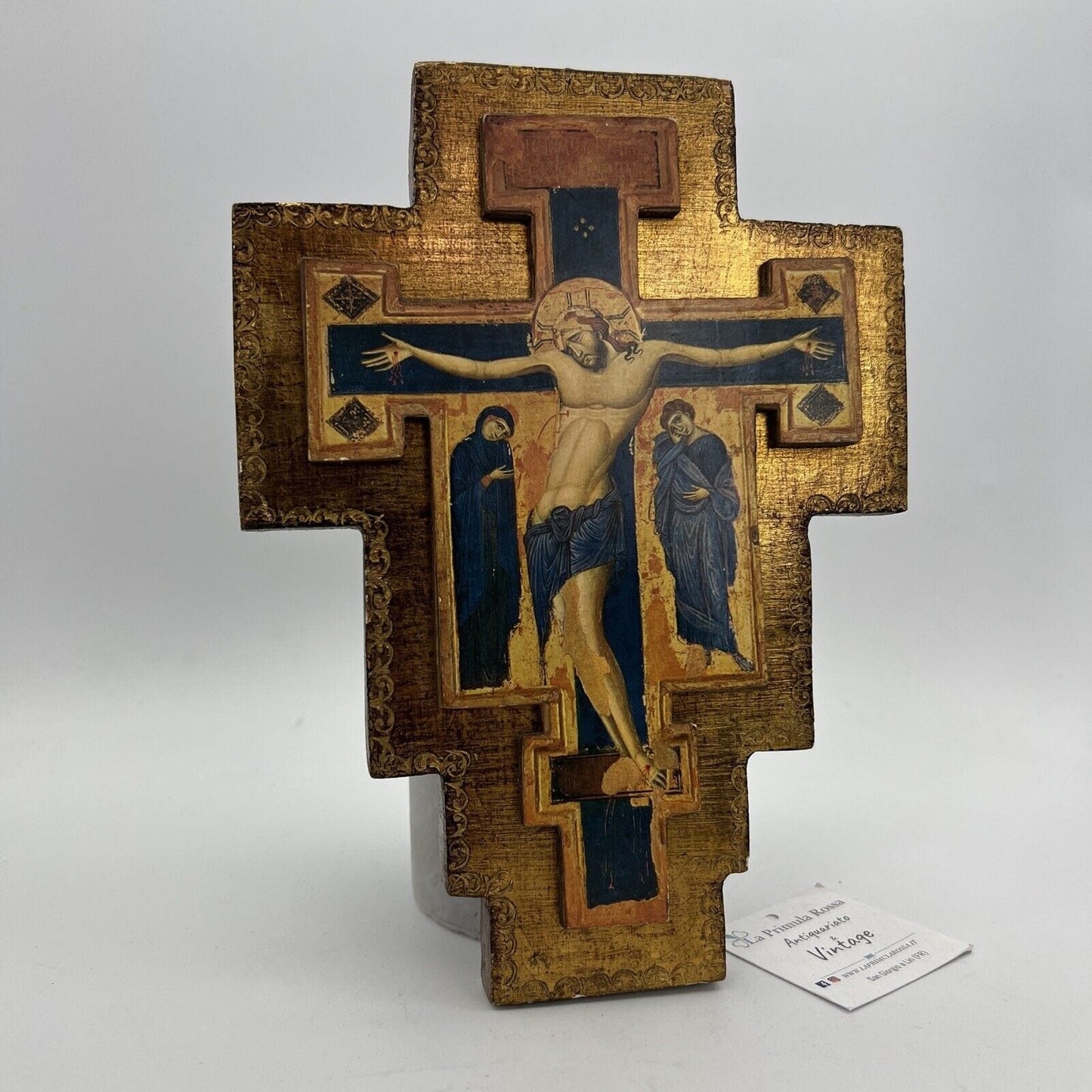 Crocifisso stile antico Icona Croce religiosa sacra in legno dorato Assisi Categoria  Oggetti sacri - rosari