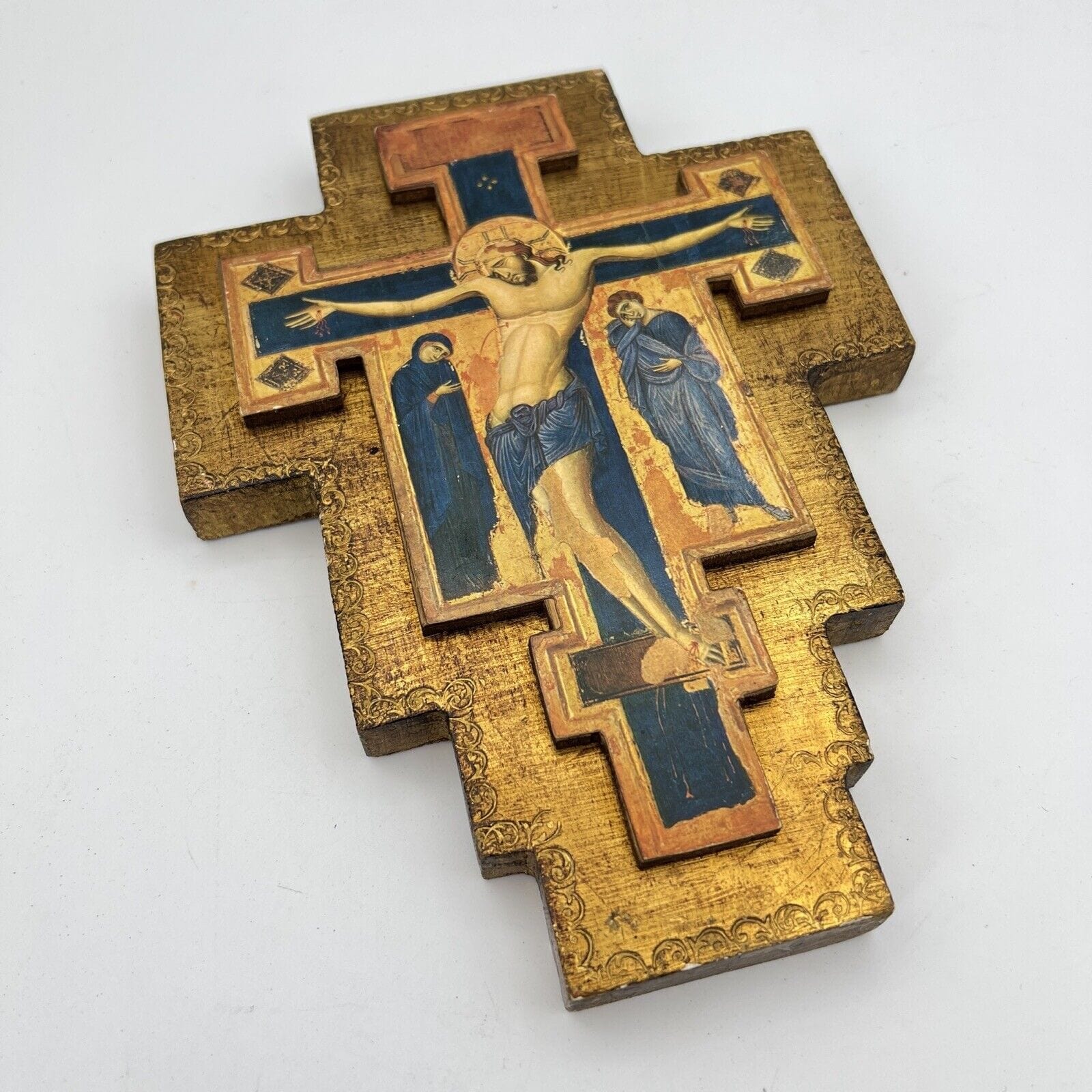Crocifisso stile antico Icona Croce religiosa sacra in legno dorato Assisi Categoria  Oggetti sacri - rosari