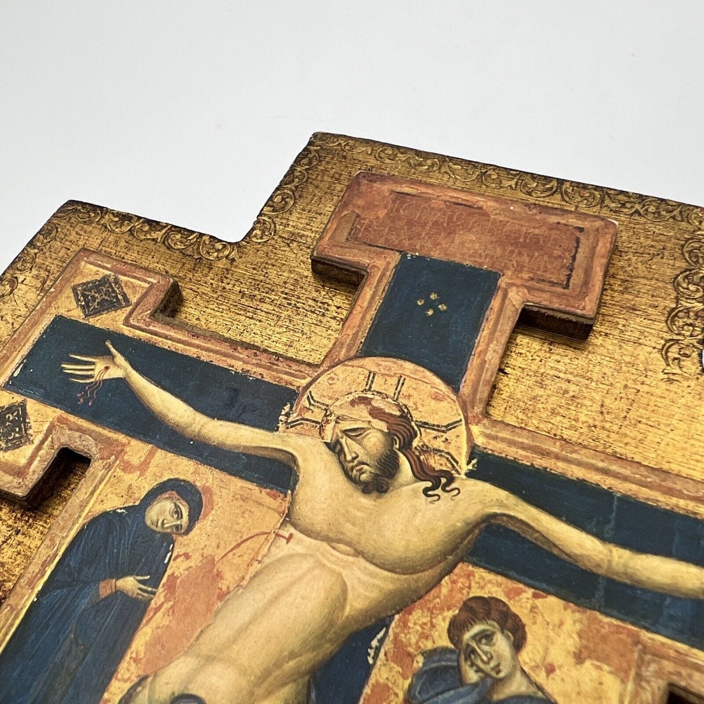 Crocifisso stile antico Icona Croce religiosa sacra in legno dorato Assisi Categoria  Oggetti sacri - rosari