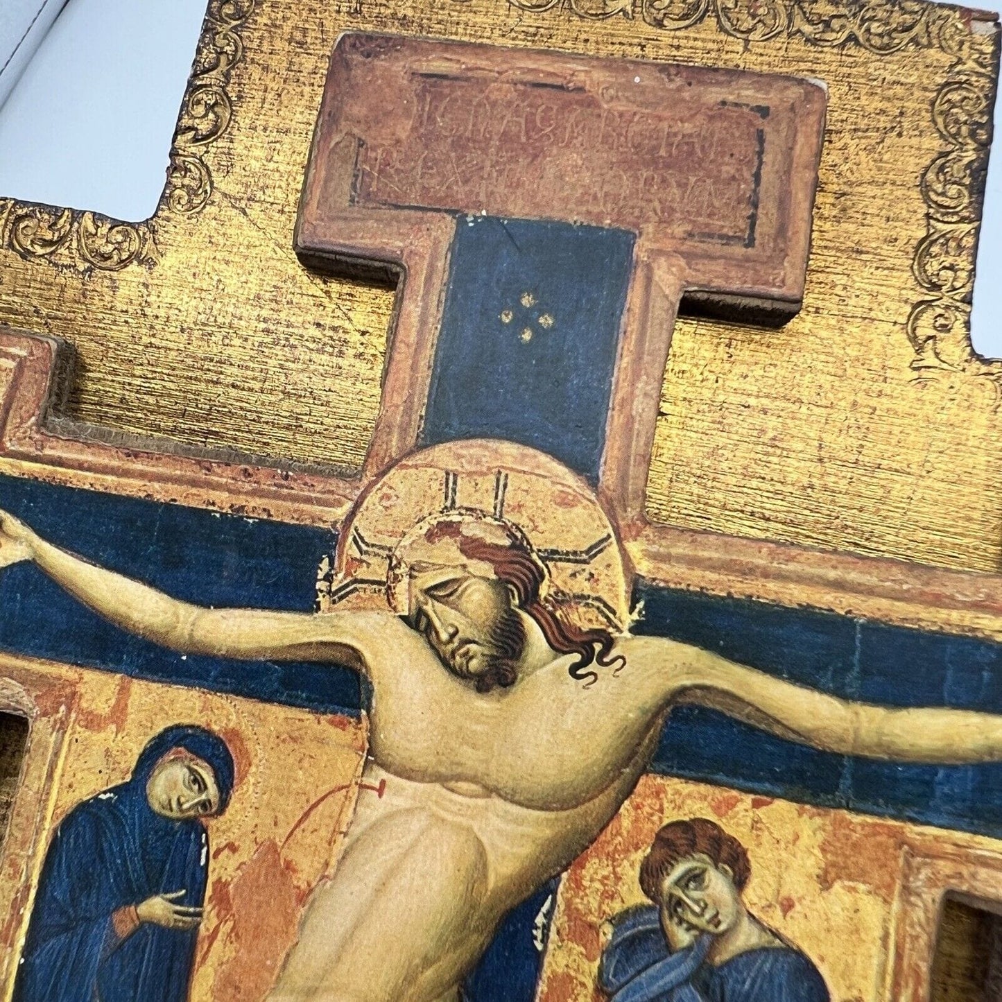 Crocifisso stile antico Icona Croce religiosa sacra in legno dorato Assisi Categoria  Oggetti sacri - rosari