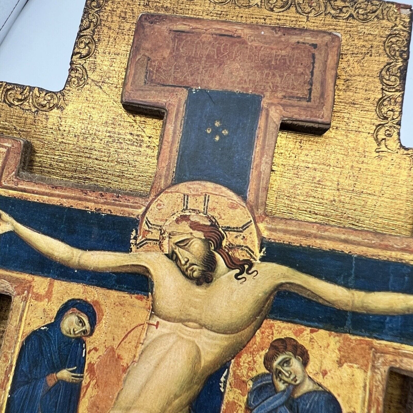Crocifisso stile antico Icona Croce religiosa sacra in legno dorato Assisi Categoria  Oggetti sacri - rosari