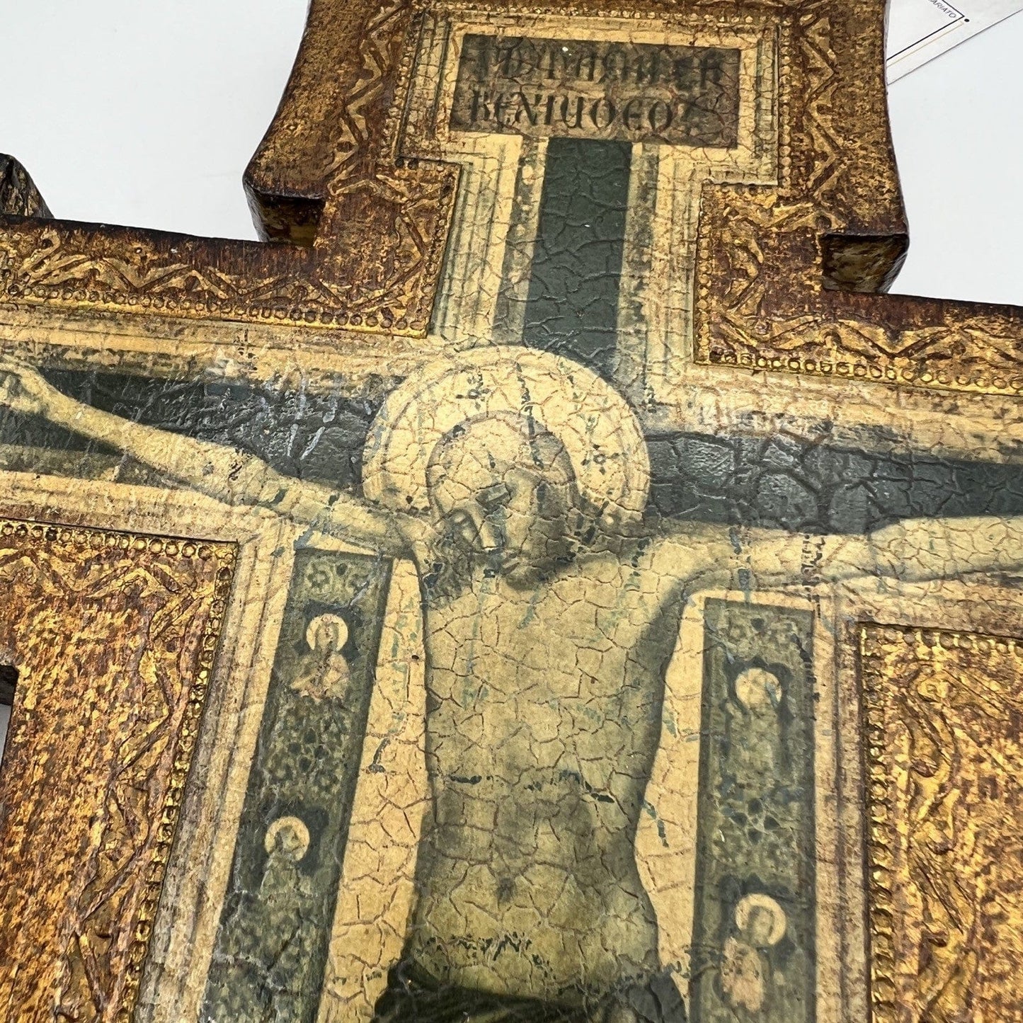 Crocifisso stile antico Icona Croce religiosa sacra in legno dorato da parete Categoria Oggetti sacri - rosari