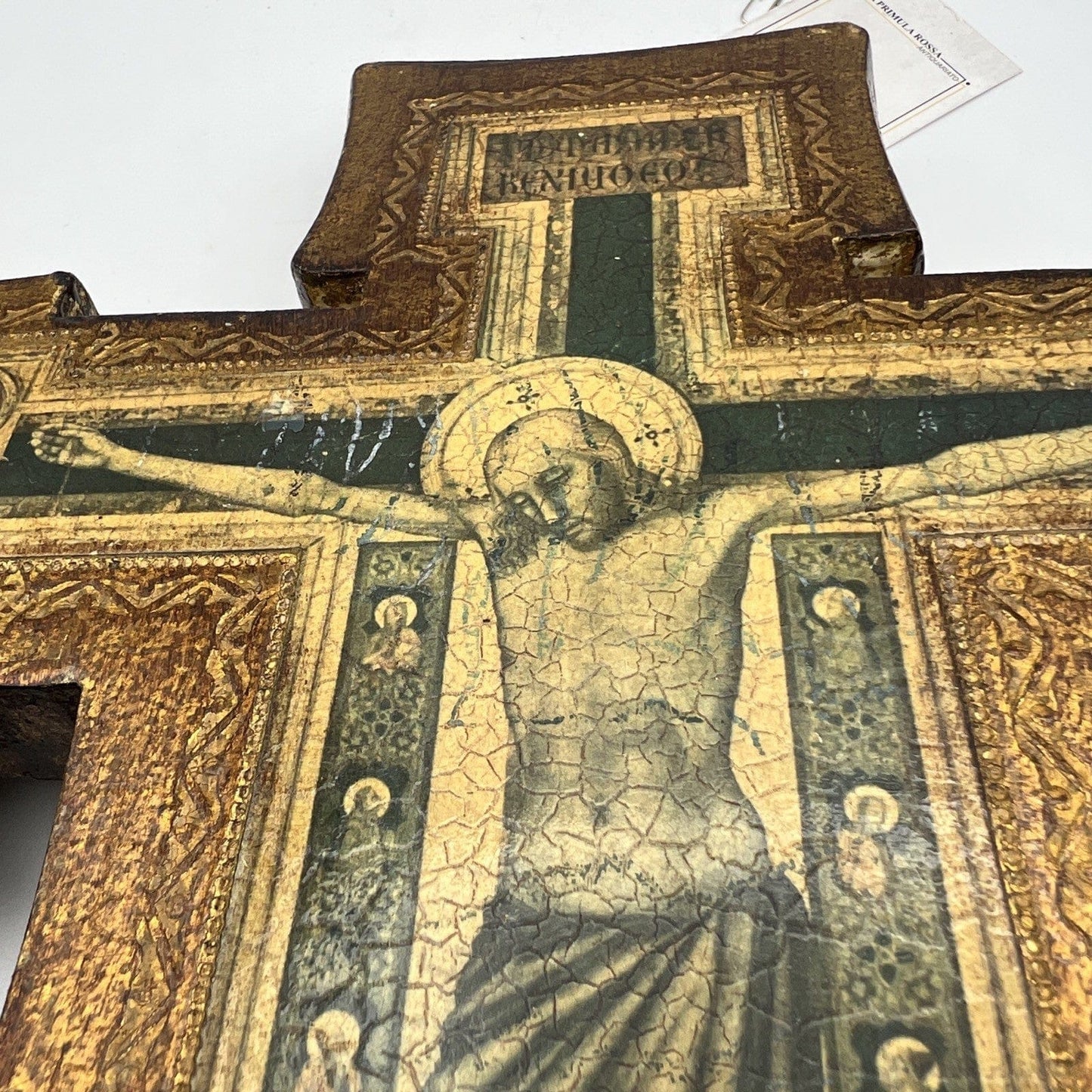 Crocifisso stile antico Icona Croce religiosa sacra in legno dorato da parete Categoria Oggetti sacri - rosari