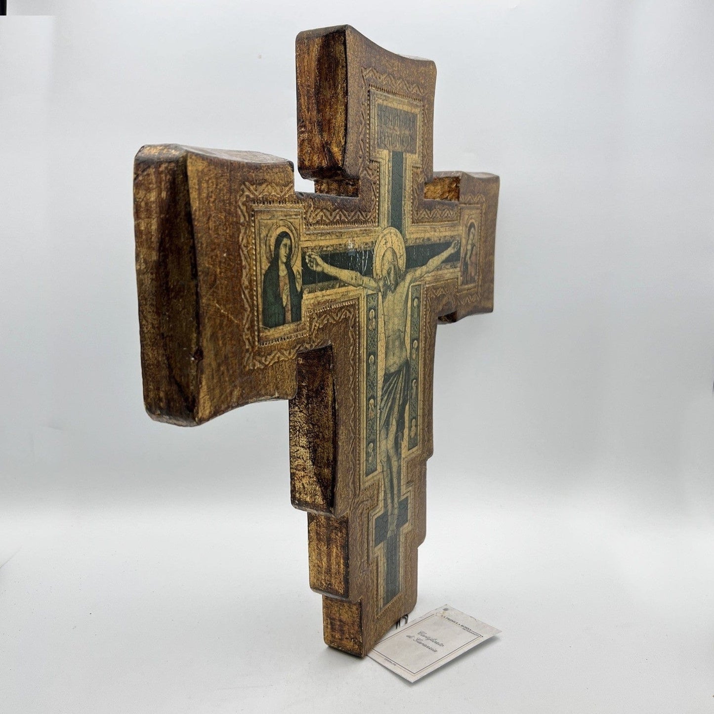 Crocifisso stile antico Icona Croce religiosa sacra in legno dorato da parete Categoria Oggetti sacri - rosari