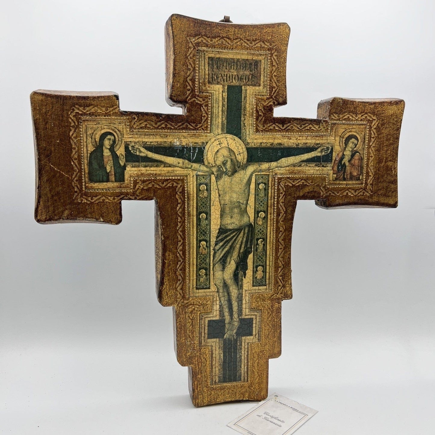 Crocifisso stile antico Icona Croce religiosa sacra in legno dorato da parete Categoria Oggetti sacri - rosari