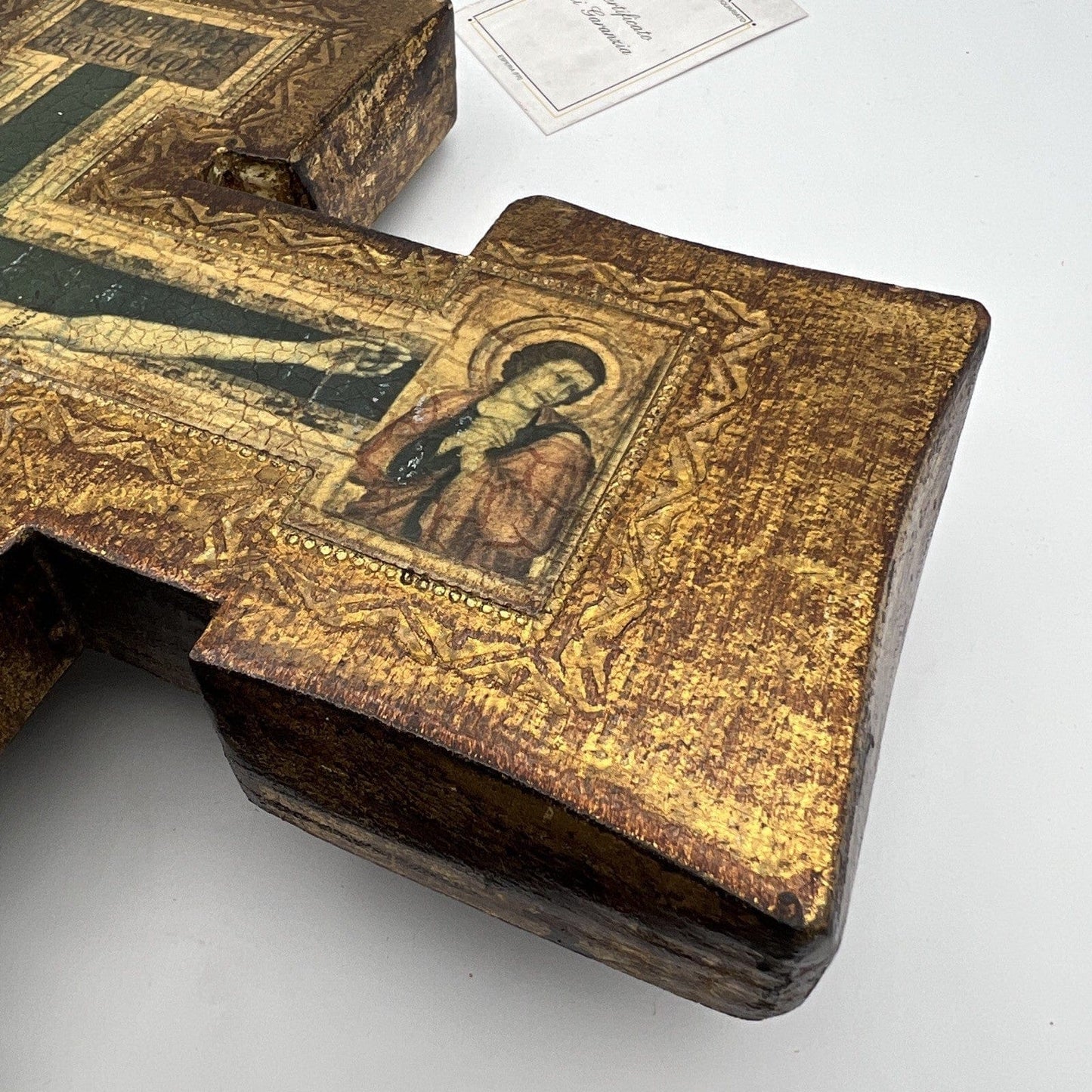 Crocifisso stile antico Icona Croce religiosa sacra in legno dorato da parete Categoria Oggetti sacri - rosari