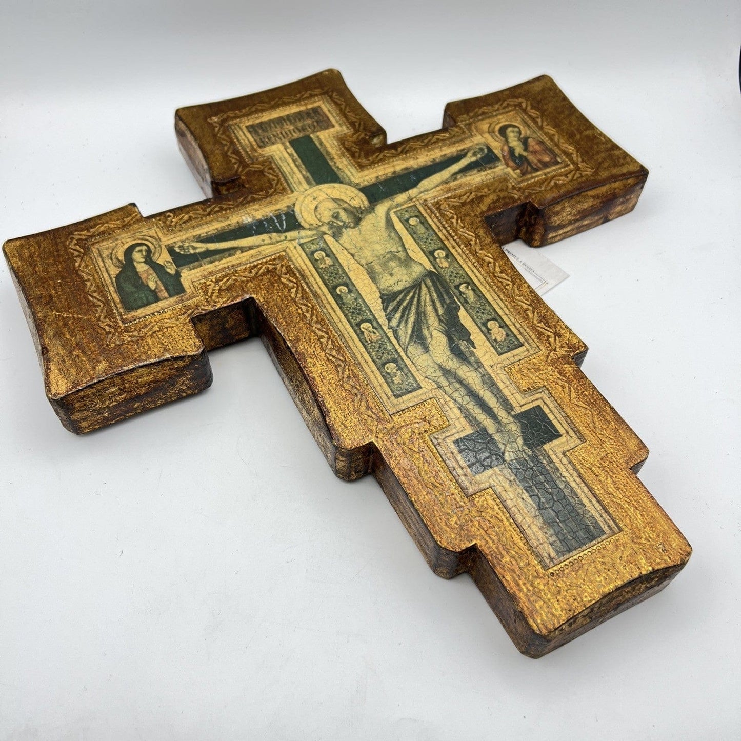Crocifisso stile antico Icona Croce religiosa sacra in legno dorato da parete Categoria Oggetti sacri - rosari