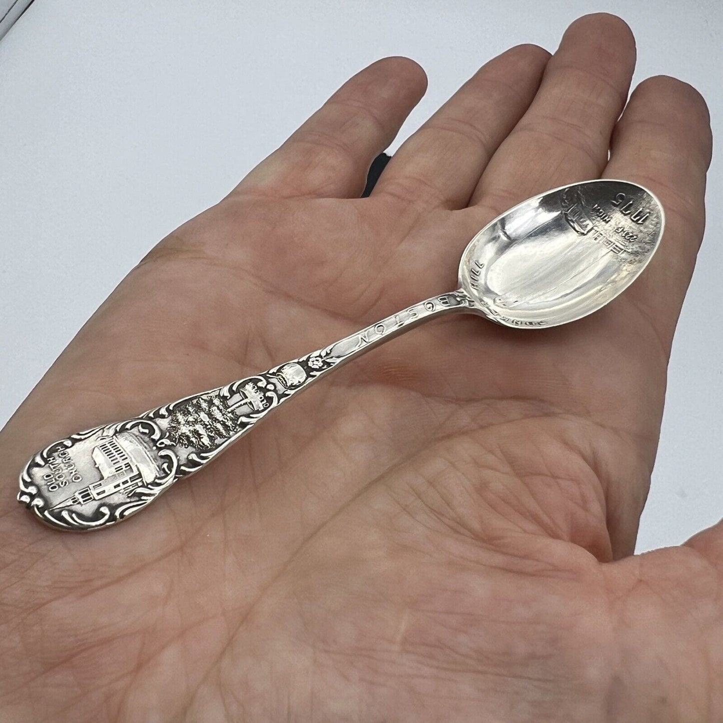 Cucchiaino Vintage in Argento Sterling Souvenir America Boston Bunker Hill '900 Categoria Sheffield & Argento