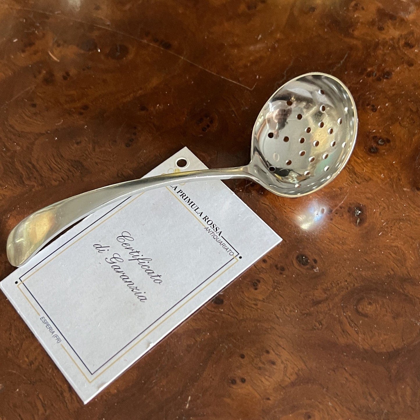 Cucchiaio posata antica mestolino traforato colino spargi zucchero epoca '900 Categoria Sheffield & Argento