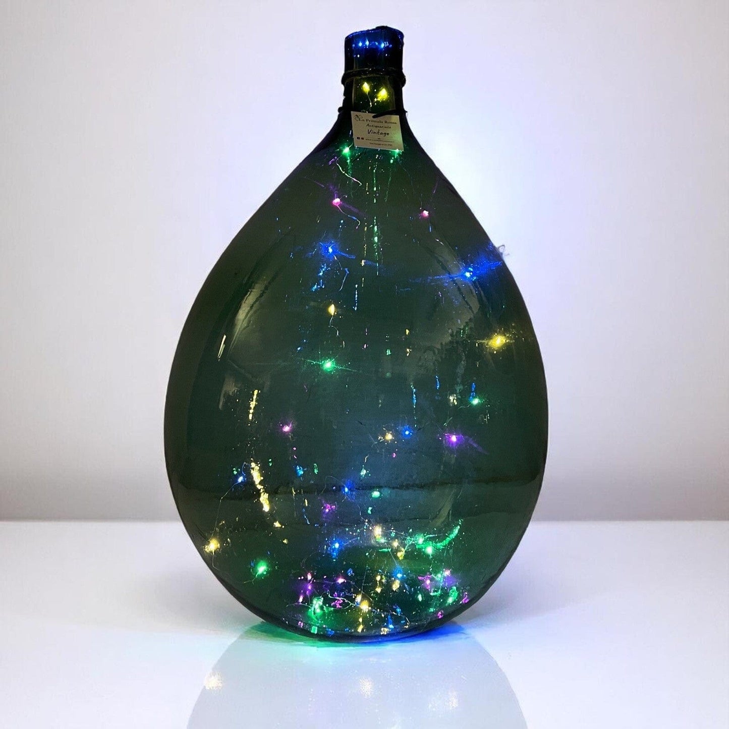 Damigiana in vetro da 54 litri antica vecchio boccione verde con luci giardino Categoria Vetri e Cristalli