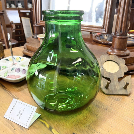 Damigiana in vetro verde bocca larga vecchio boccione Bottiglione Vintage Categoria Vetri e Cristalli