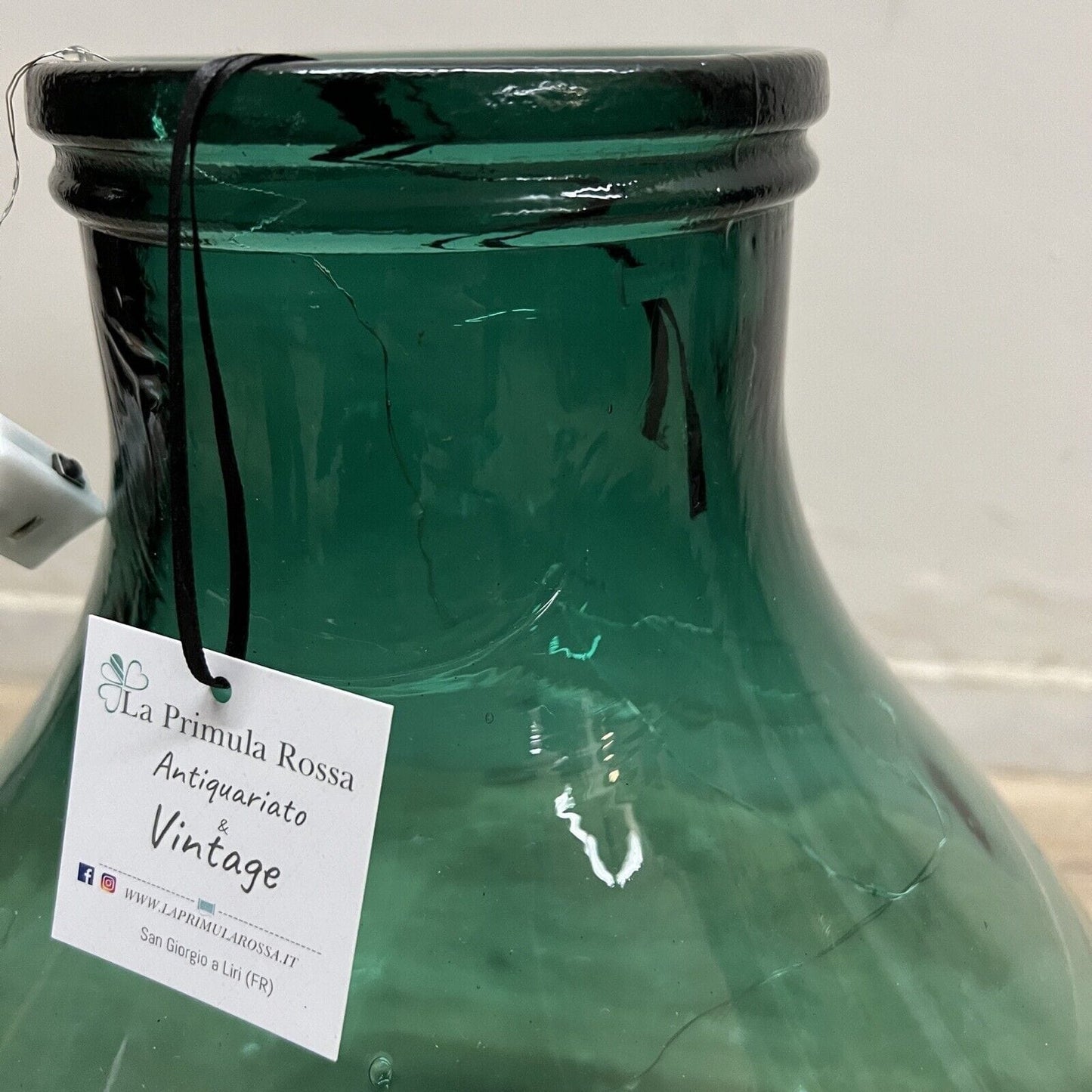 Damigiana in vetro verde bocca larga vecchio boccione Bottiglione Vintage Luci Categoria Vetri e Cristalli