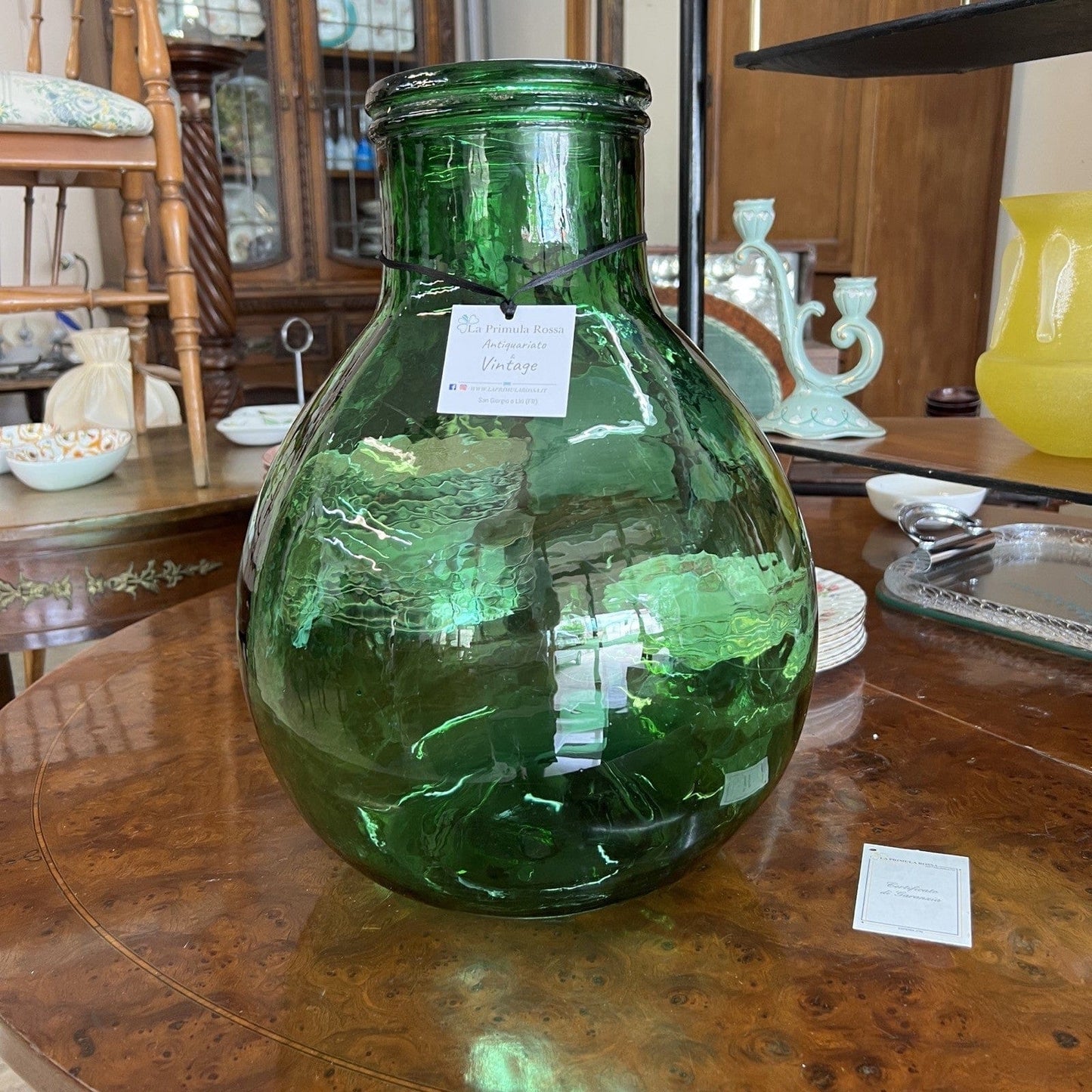 Damigiana in vetro verde bocca larga vecchio boccione Bottiglione Vintage Luci Categoria Vetri e Cristalli