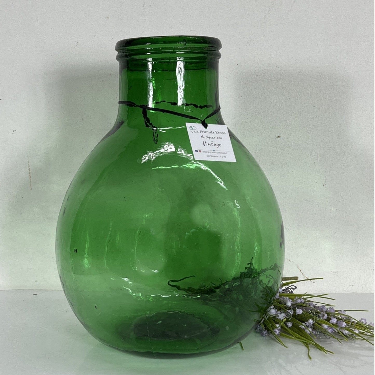Damigiana in vetro verde bocca larga vecchio boccione Bottiglione Vintage Luci Categoria Vetri e Cristalli